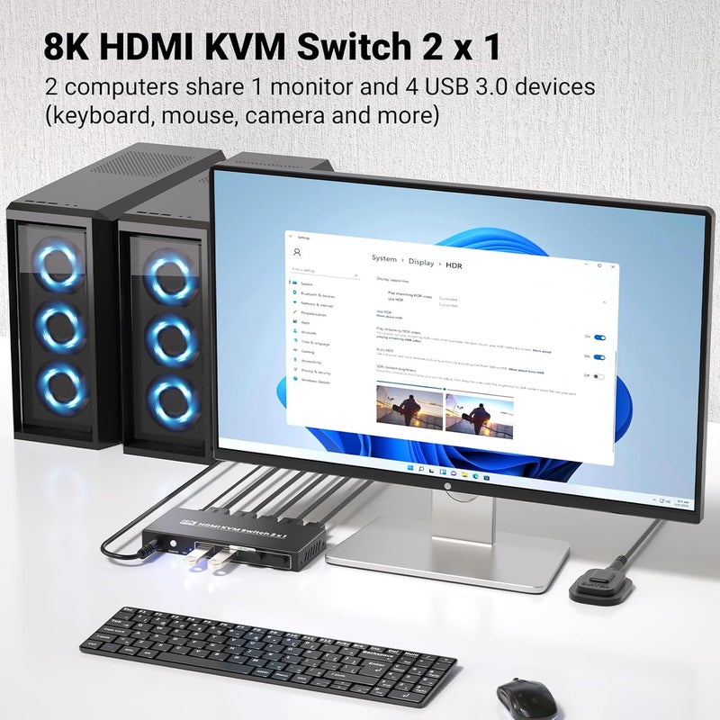 SEMZHENG HDMI KVM Switch 1 Monitor 2 Computers, 8K60Hz 4K120Hz USB 3.0 2 Port HDMI KVM Switch for 2 PC Management Via 1 Set of Keyboard Mouse and 1 Monitor - Image 2